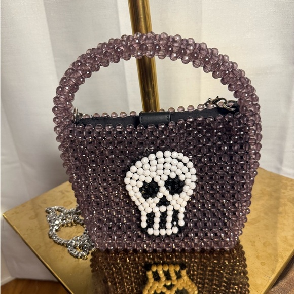 Bouffants & Broken Hearts Purple and White Mini Bag with Skull Design - Picture 1 of 10